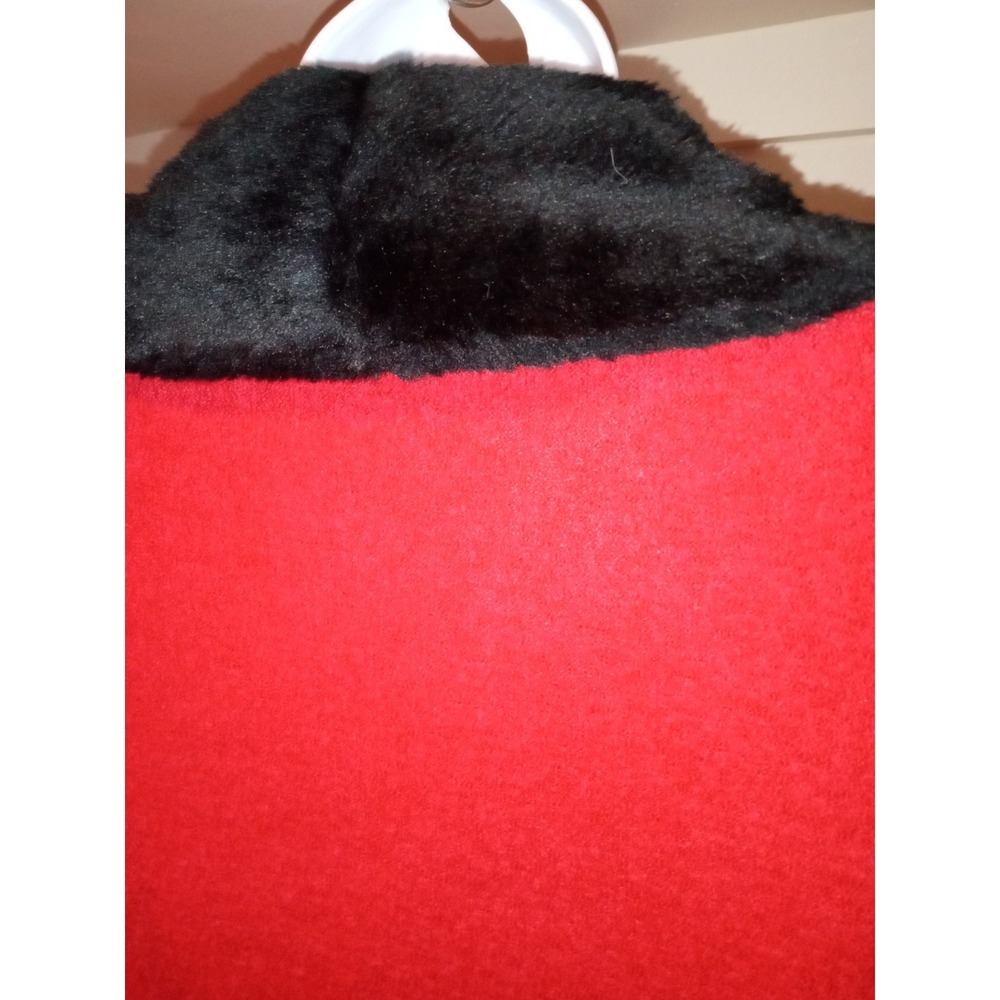 Vintage Red Wool Blend Embroidered Jacket Black Faux Fur Trim Beaded Floral Coat - Picture 3 of 11